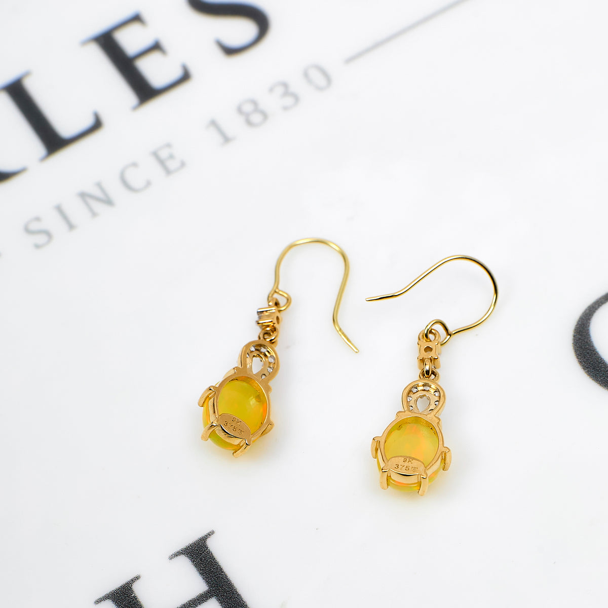 Pre-Owned 9ct Gold Opal & White Zircon Drop Earrings