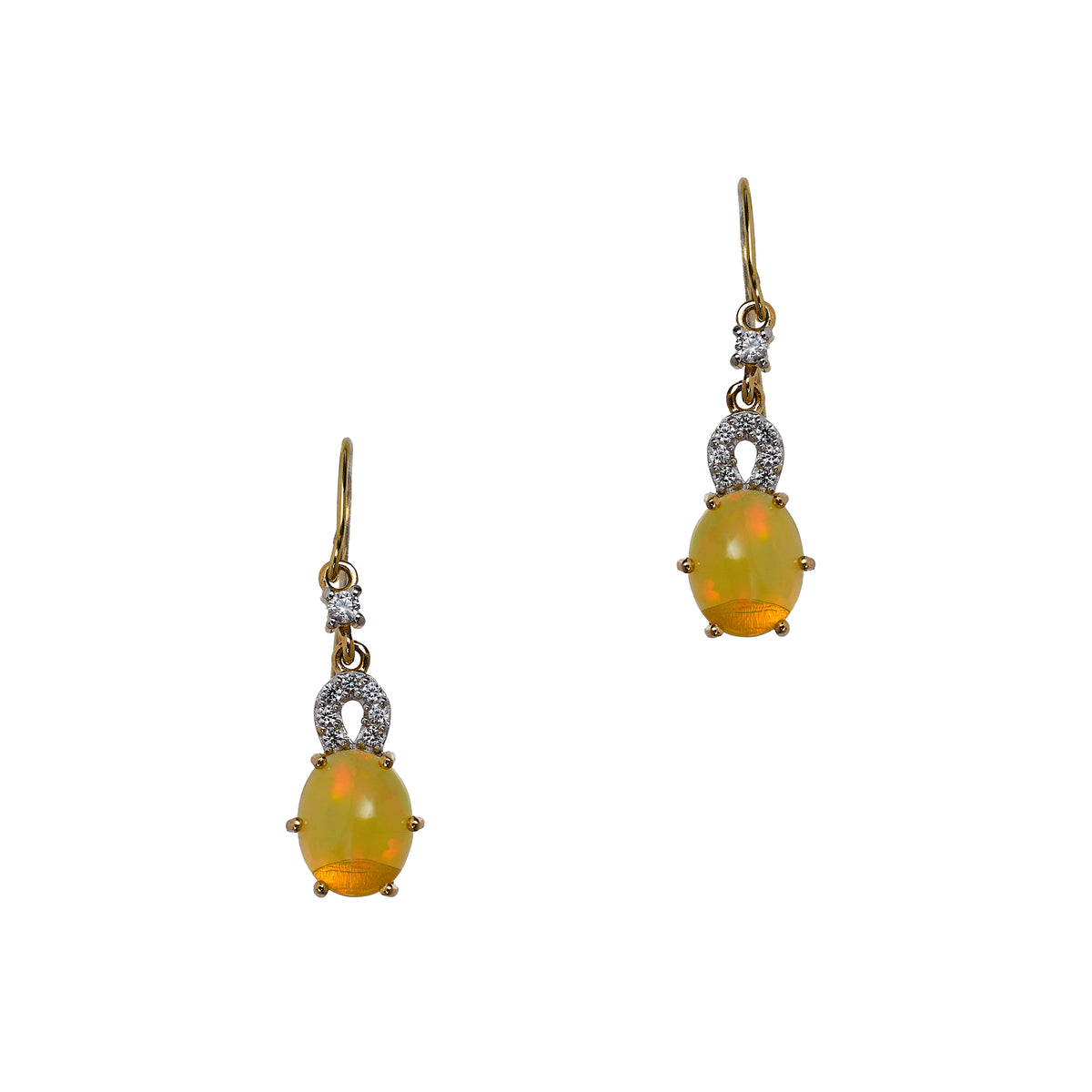 Pre-Owned 9ct Gold Opal & White Zircon Drop Earrings