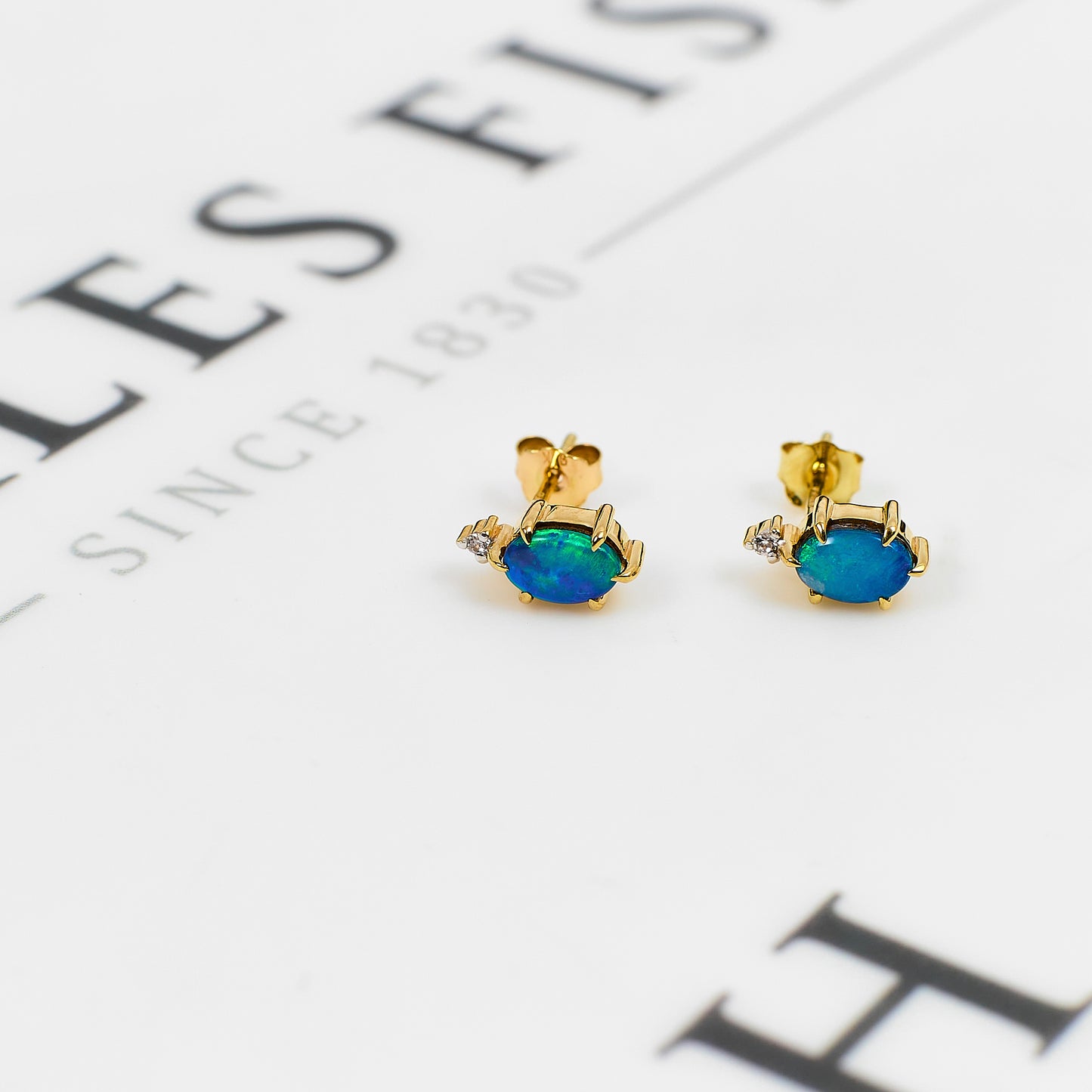 Pre-Owned 9ct Gold Crystal Opal & White Zircon Earrings