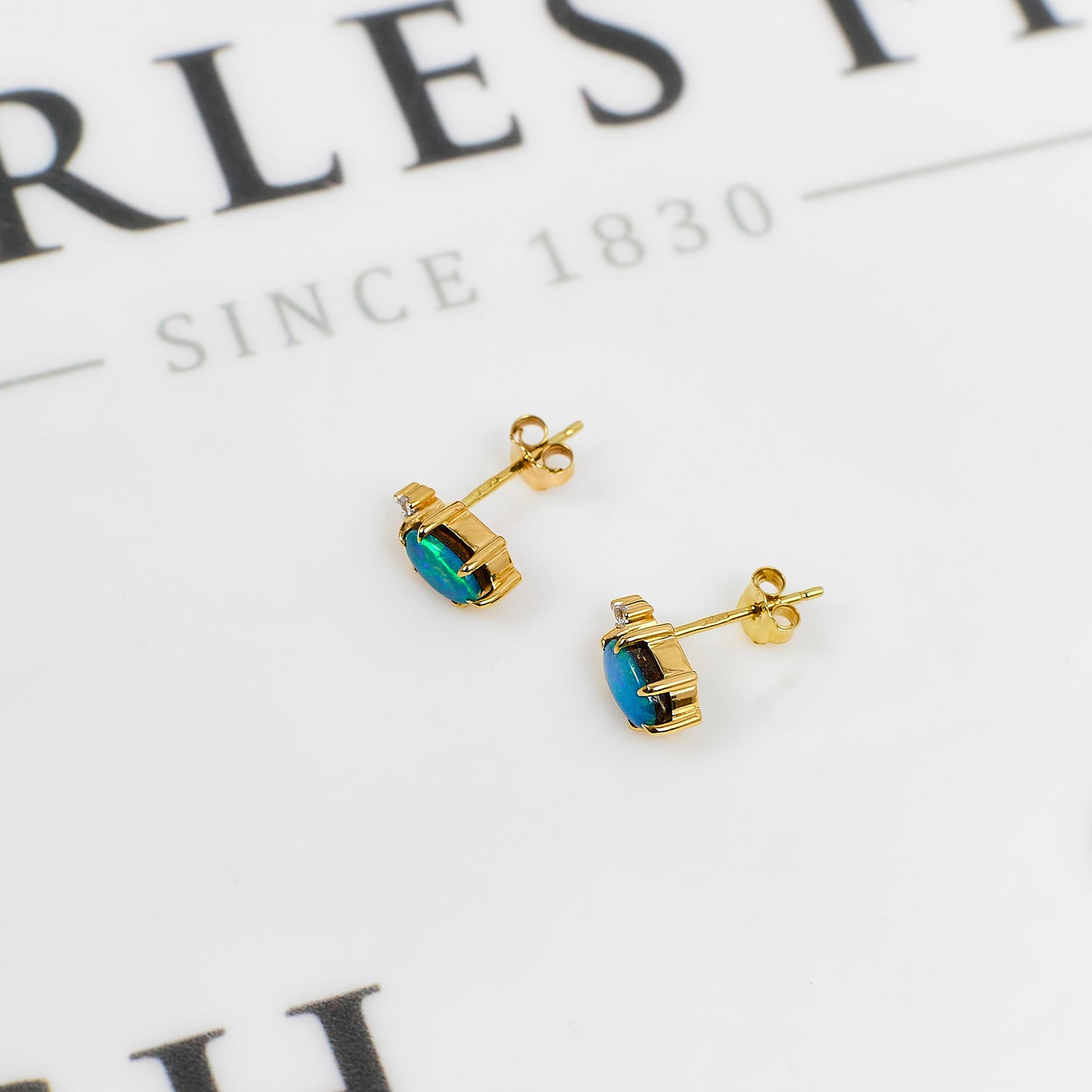 Pre-Owned 9ct Gold Crystal Opal & White Zircon Earrings