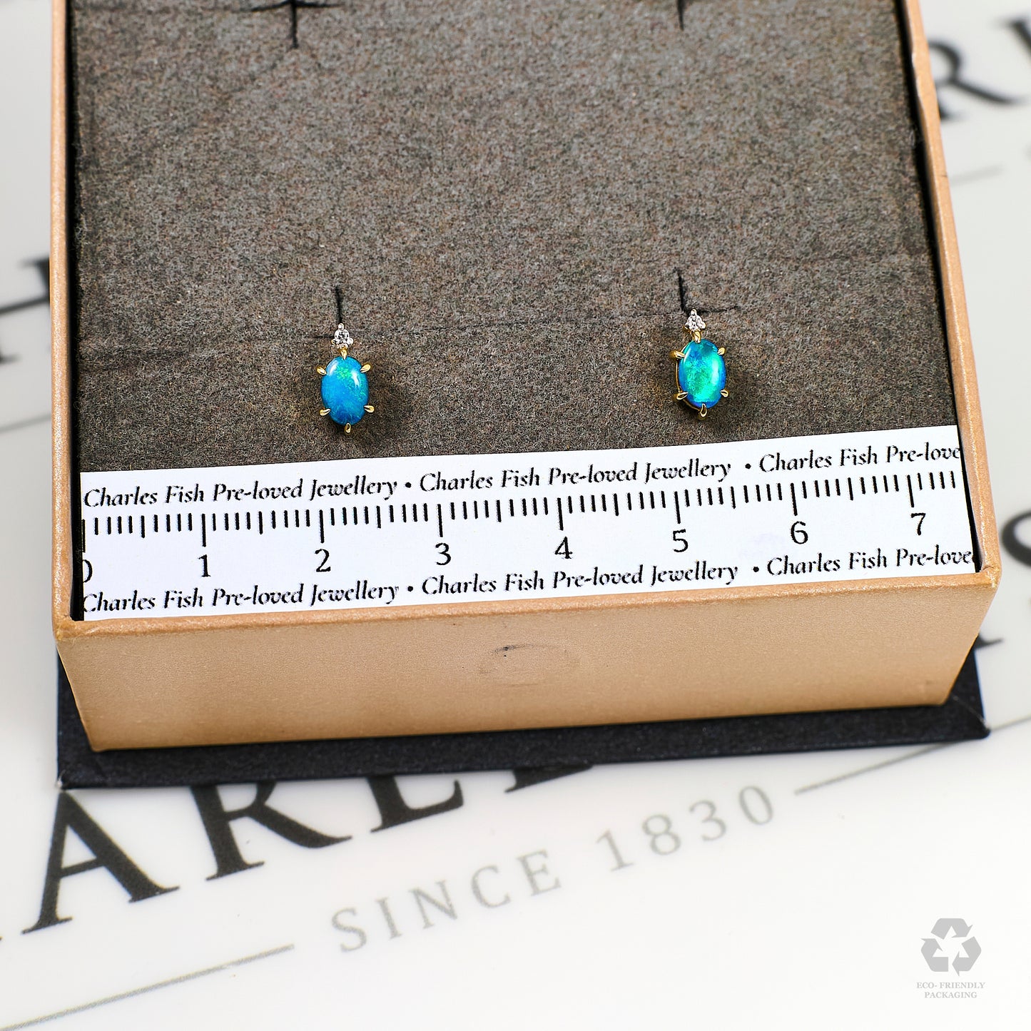Pre-Owned 9ct Gold Crystal Opal & White Zircon Earrings