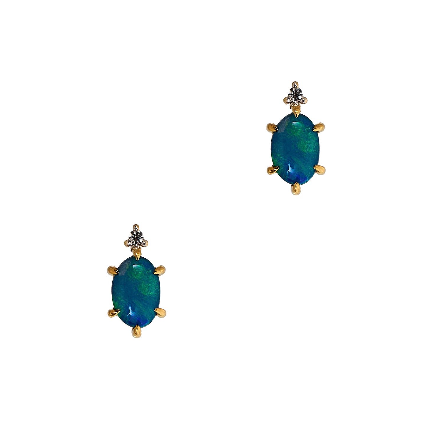 Pre-Owned 9ct Gold Crystal Opal & White Zircon Earrings