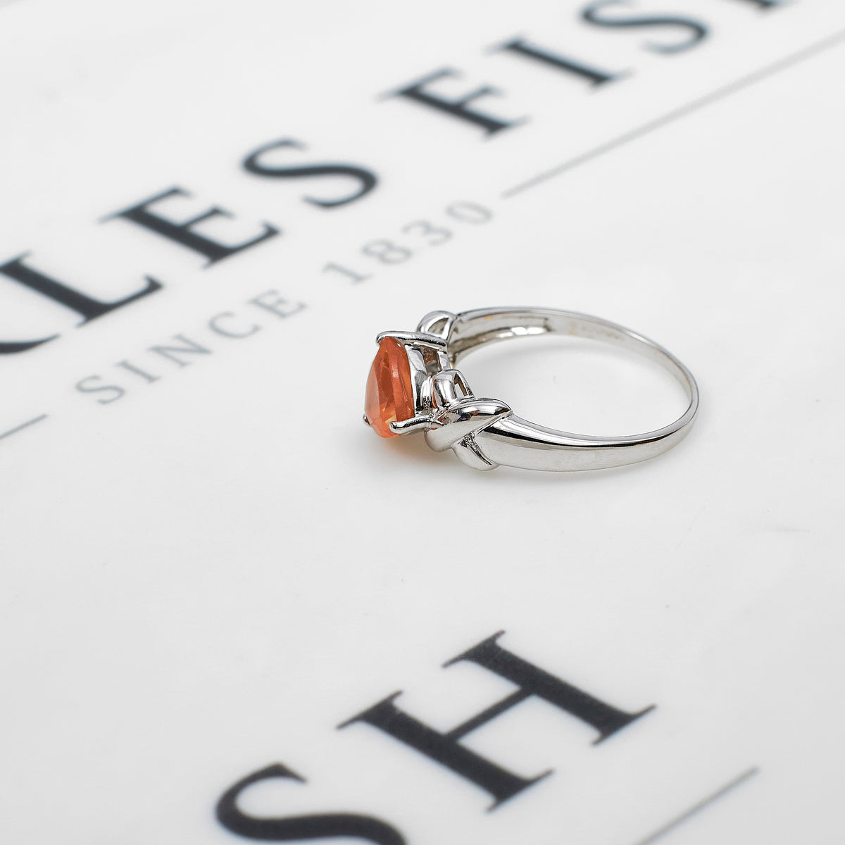 Pre-Owned 9ct White Gold Triangle Sunstone Ring Size O.5