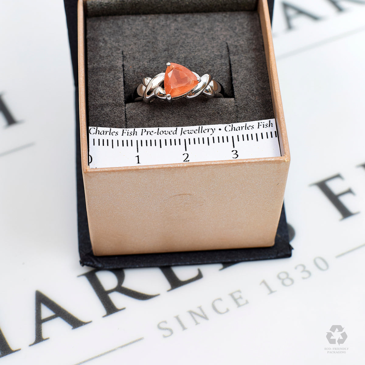 Pre-Owned 9ct White Gold Triangle Sunstone Ring Size O.5