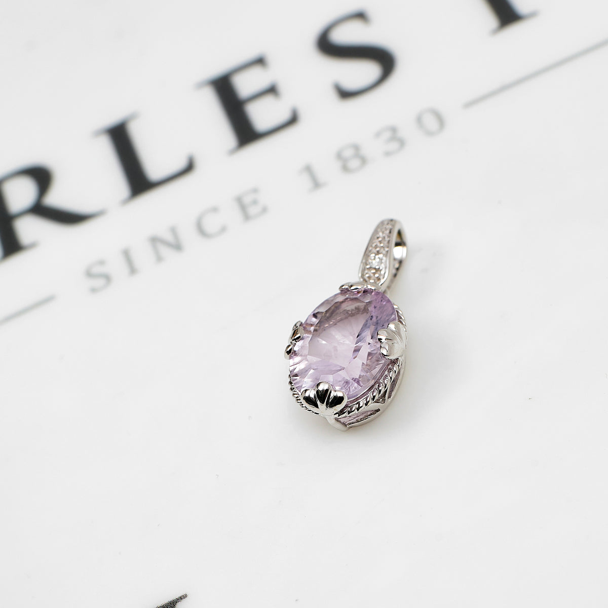 Pre-Owned 9ct White Gold Oval Amethyst Pendant