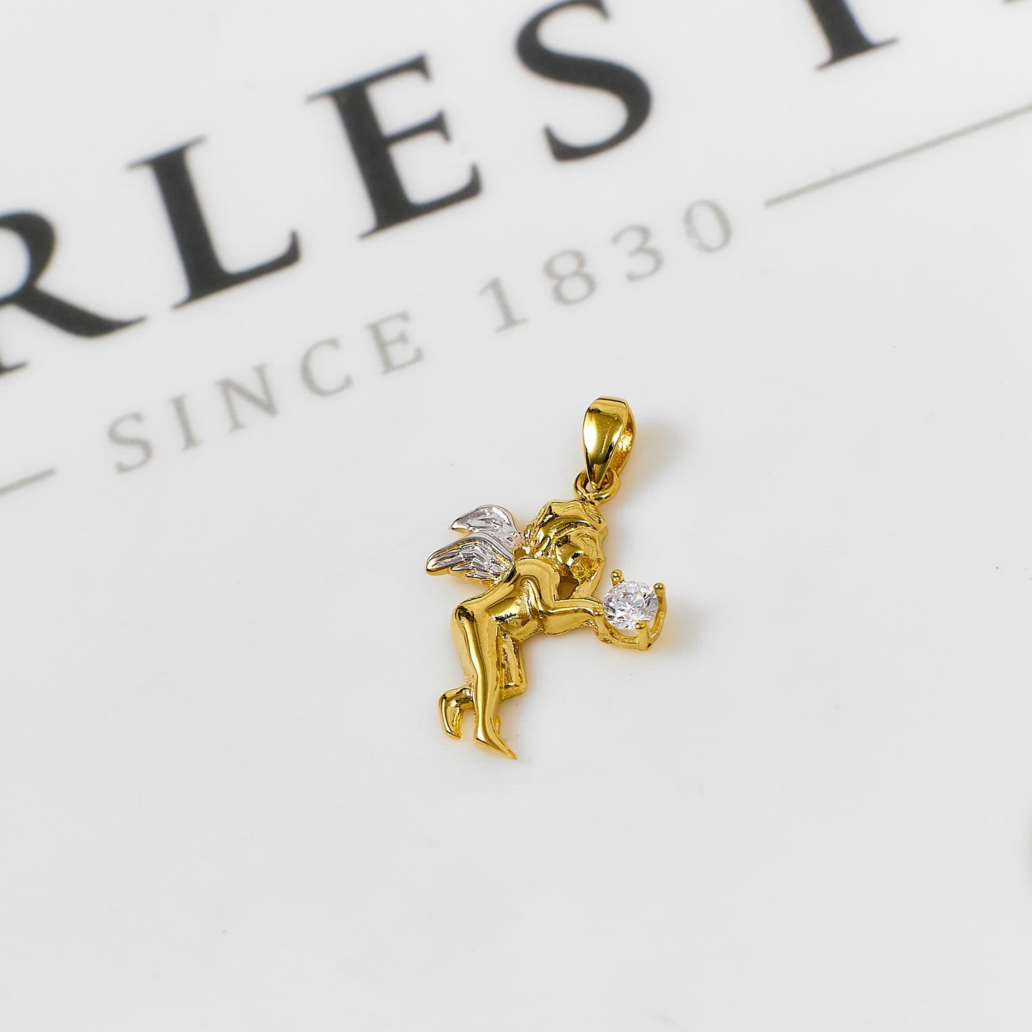 Pre-Owned 14ct Gold CZ Cherub Pendant