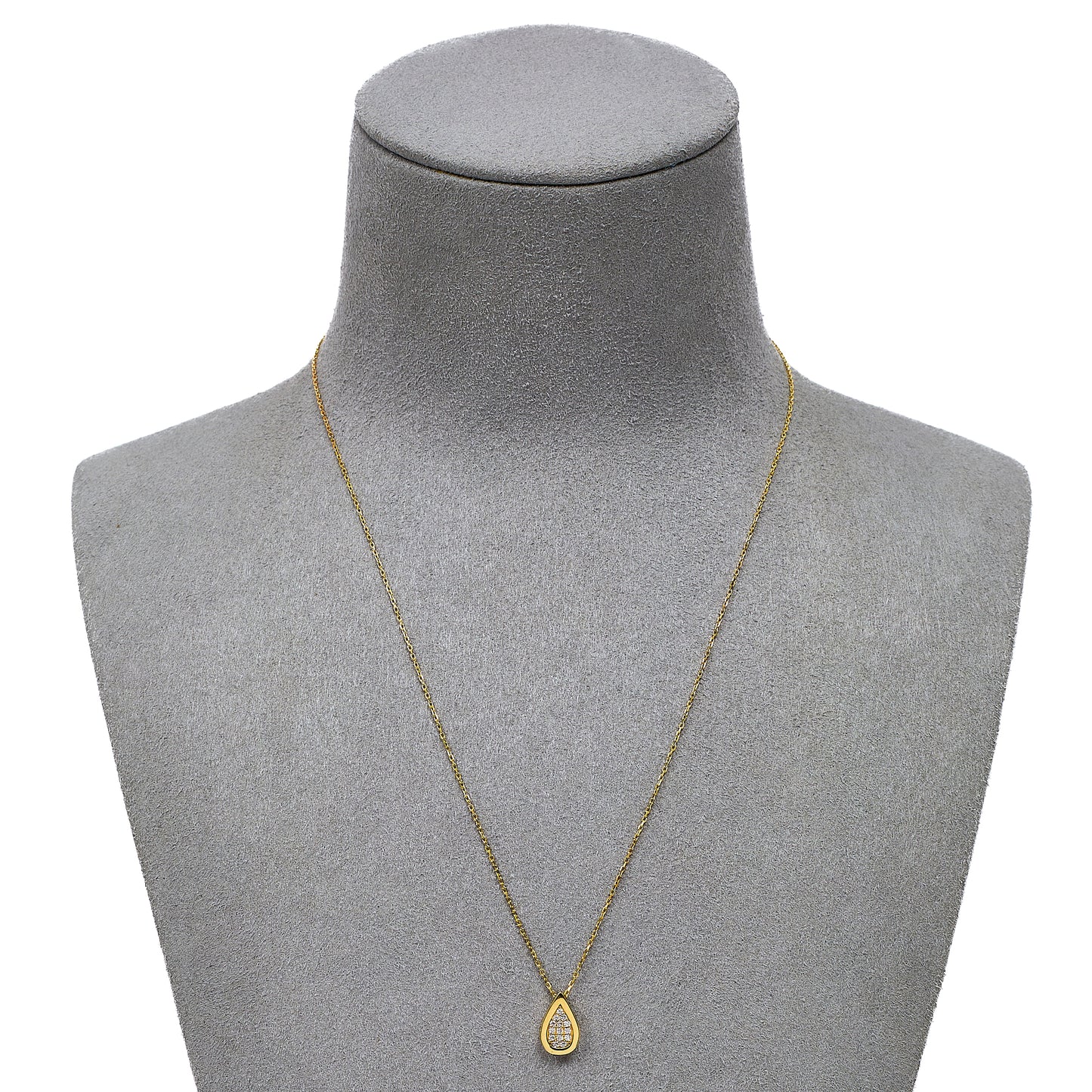 Pre-Owned 14ct Gold CZ Drop Shape Pendant & Chain 16 Inch