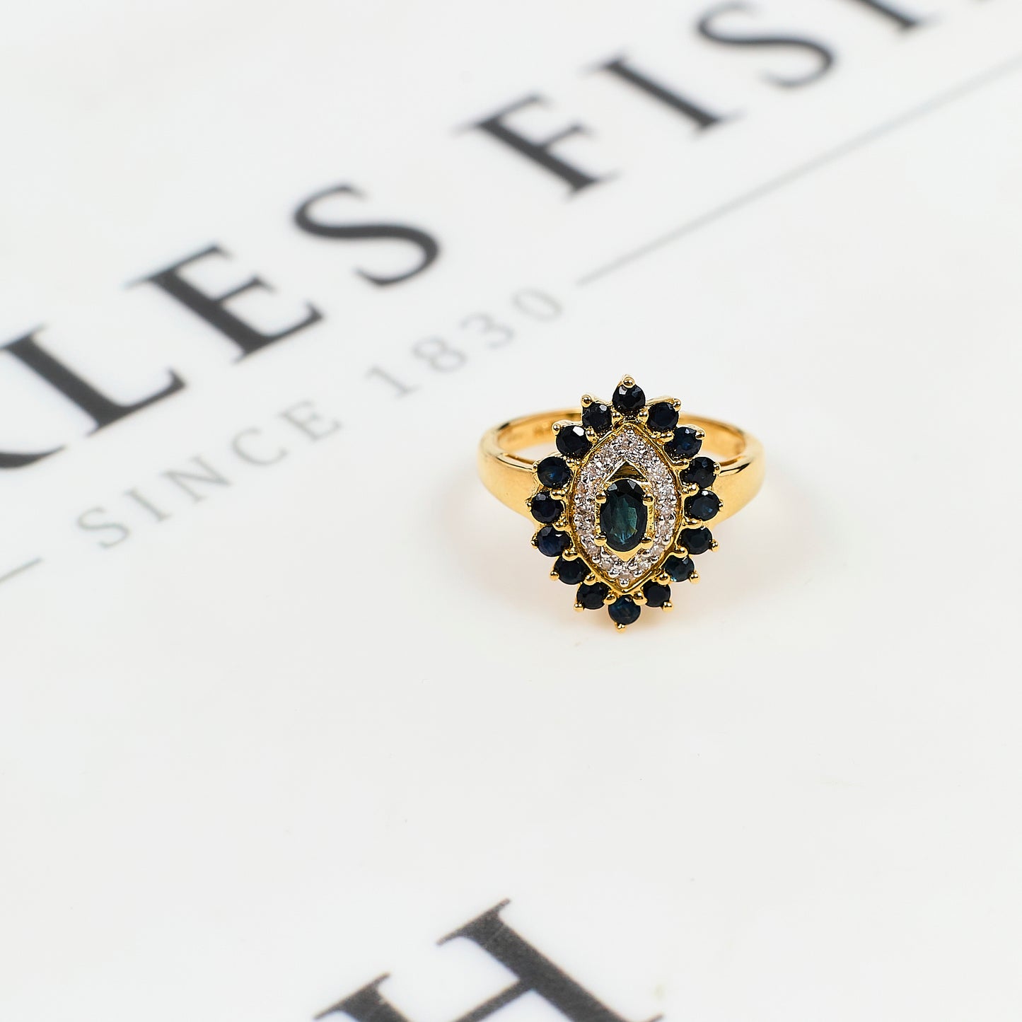 Pre-Owned 18ct Gold Oval Sapphire & Diamond Cluster Ring