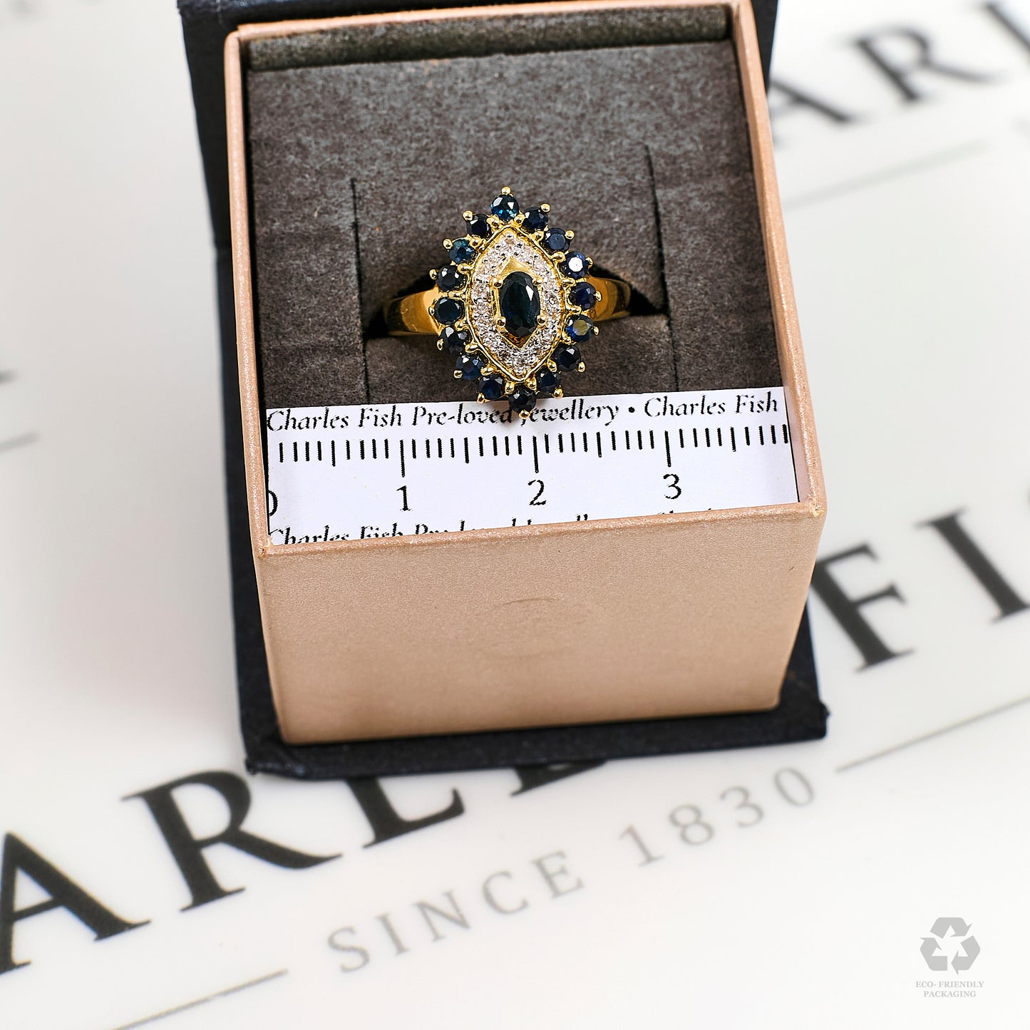 Pre-Owned 18ct Gold Oval Sapphire & Diamond Cluster Ring