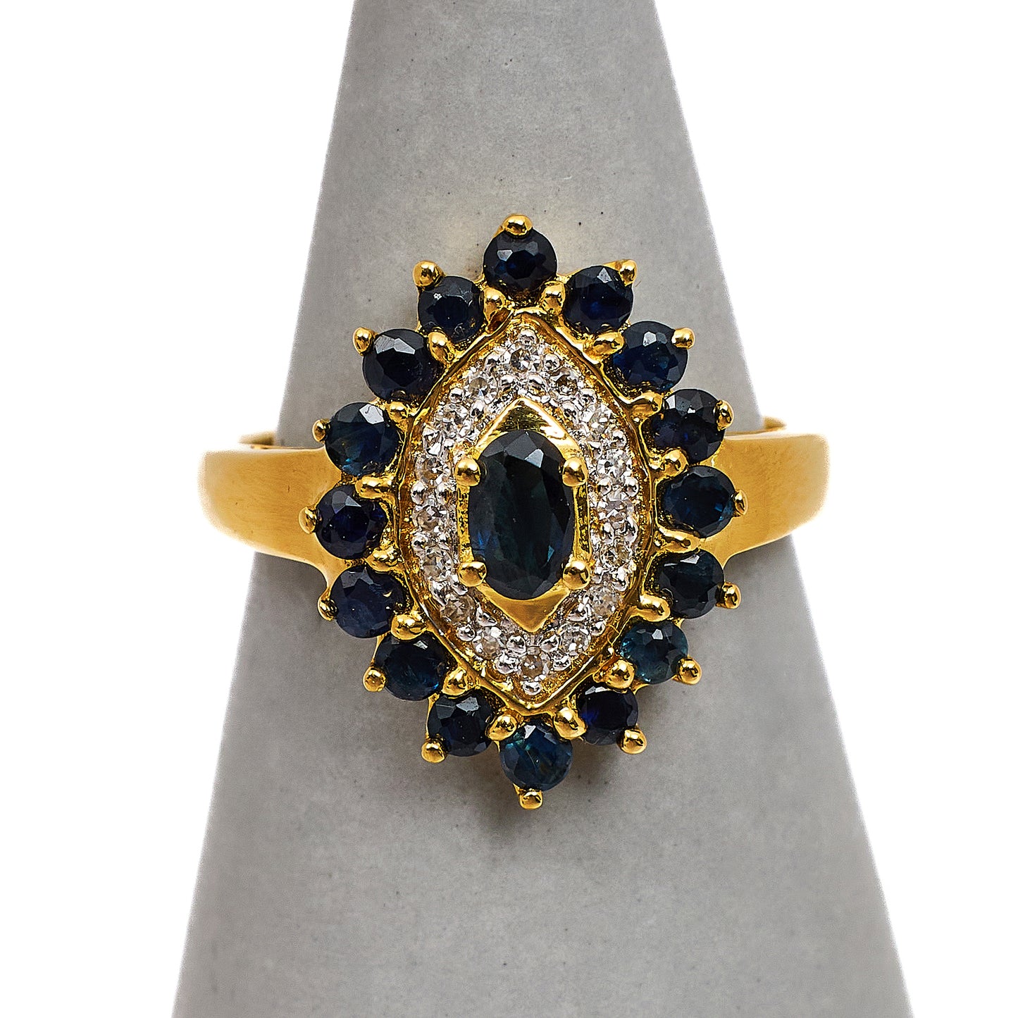 Pre-Owned 18ct Gold Oval Sapphire & Diamond Cluster Ring