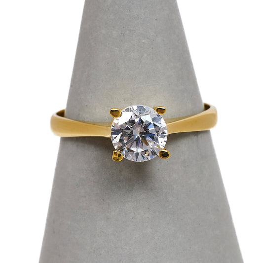 Pre-Owned 14ct Gold Single CZ Ring Size O