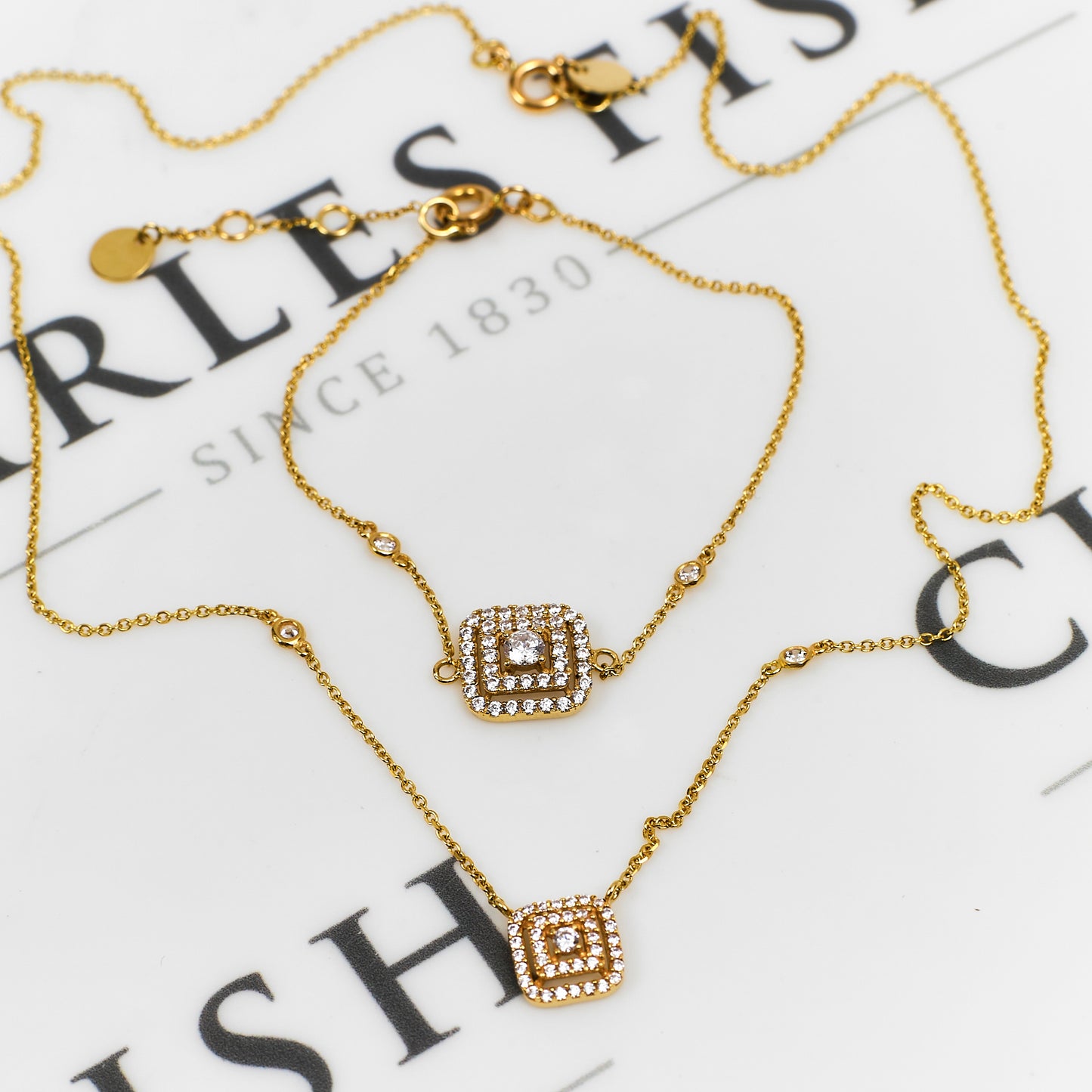 Pre-Owned 18ct Gold CZ Square Cluster Design Jewellery SET