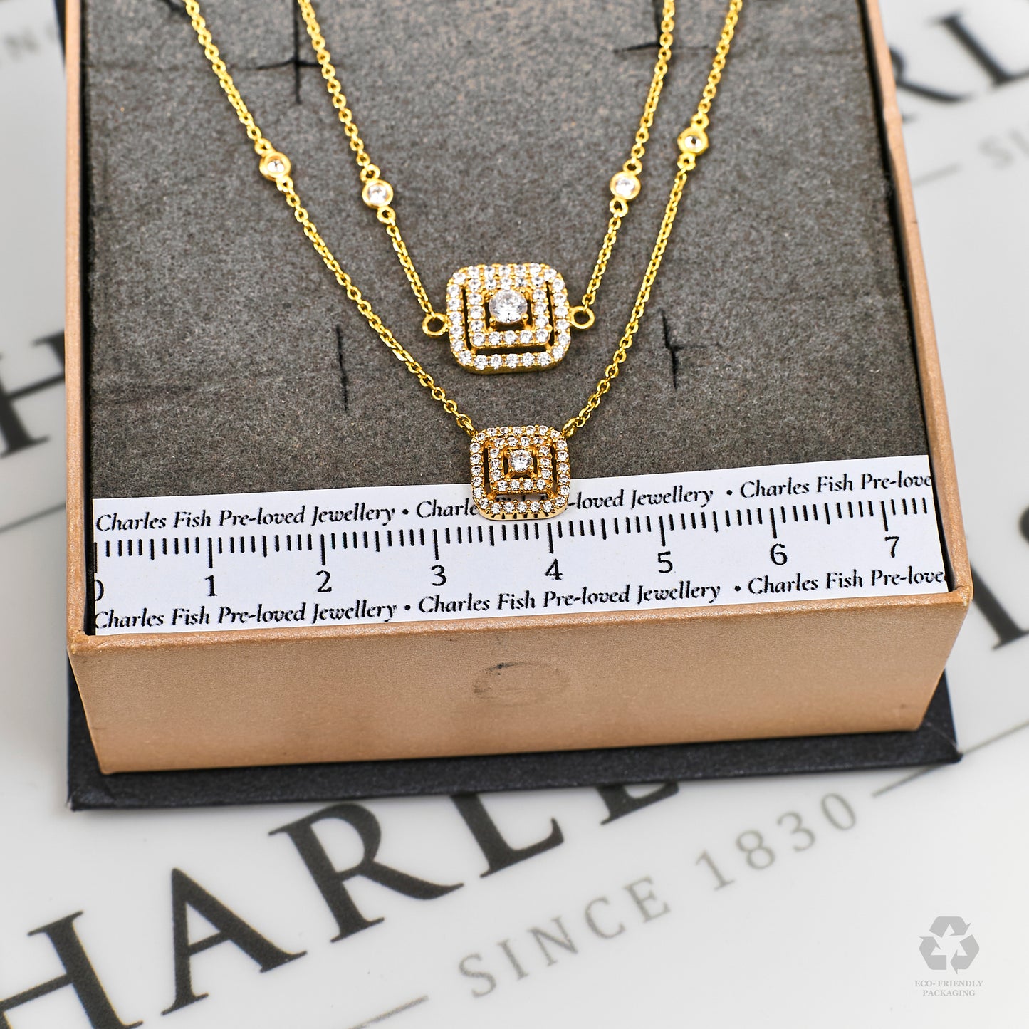 Pre-Owned 18ct Gold CZ Square Cluster Design Jewellery SET