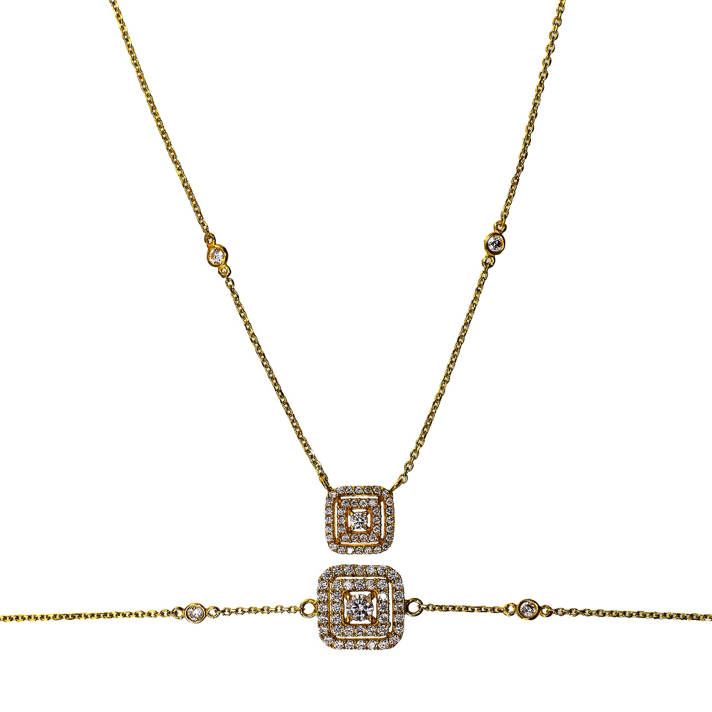 Pre-Owned 18ct Gold CZ Square Cluster Design Jewellery SET