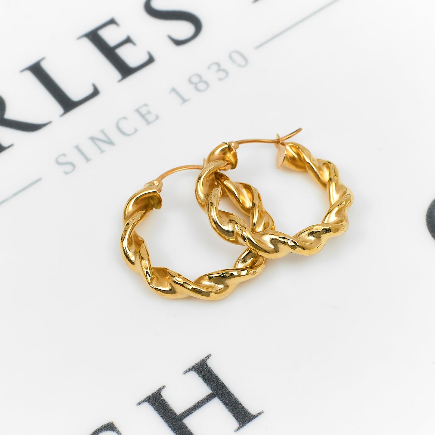 Pre-Owned 14ct Gold Twist Design Creole Hoop Earrings