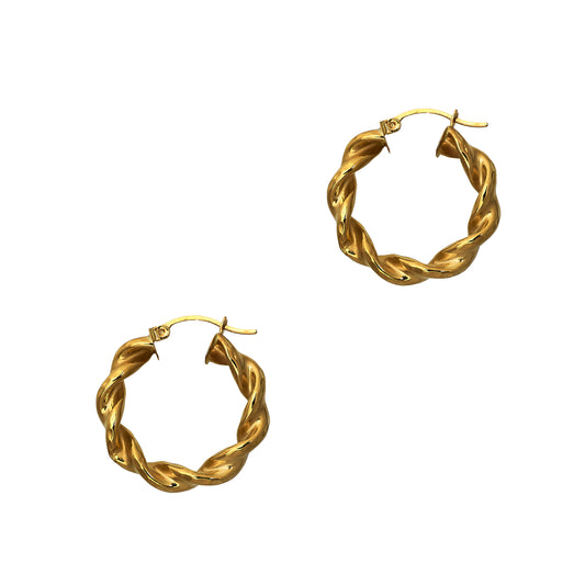 Pre-Owned 14ct Gold Twist Design Creole Hoop Earrings