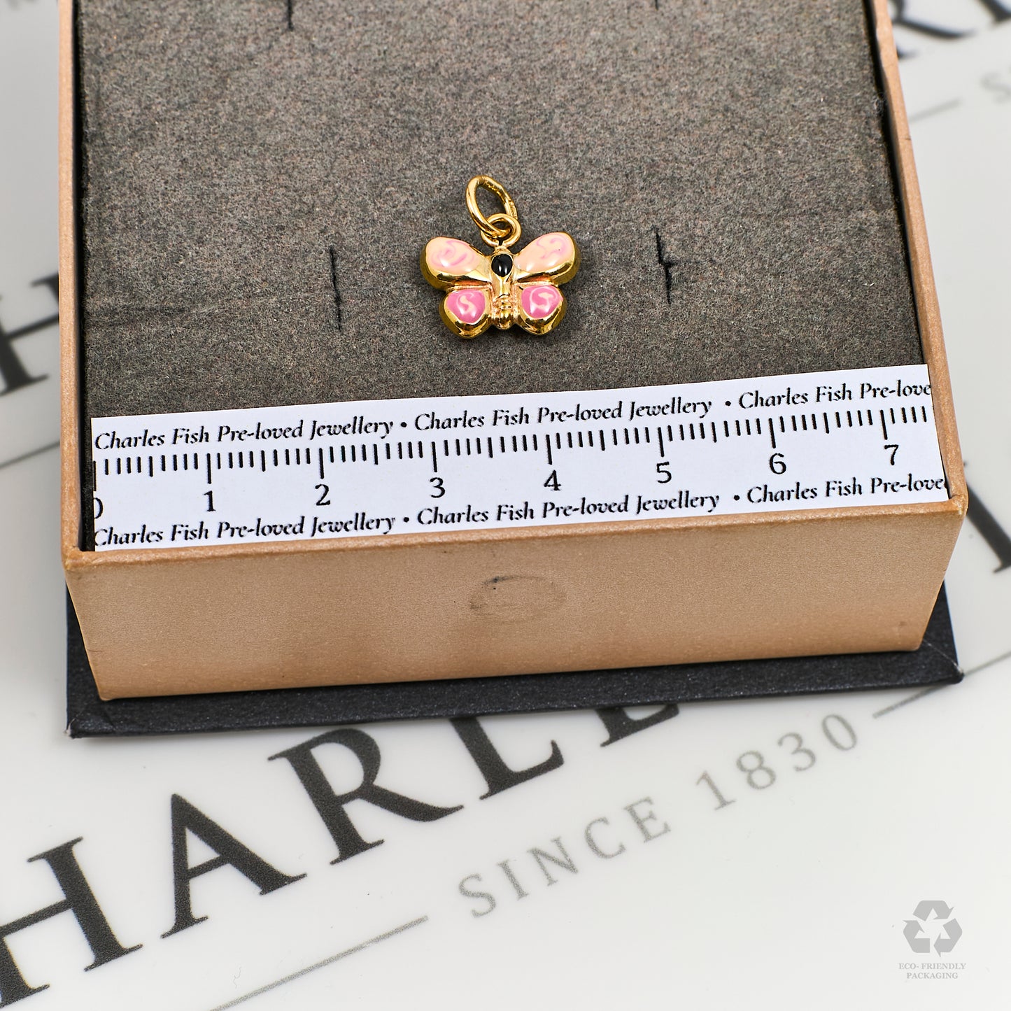 Pre-Owned 9ct Gold Pink Enamel Butterfly Pendant