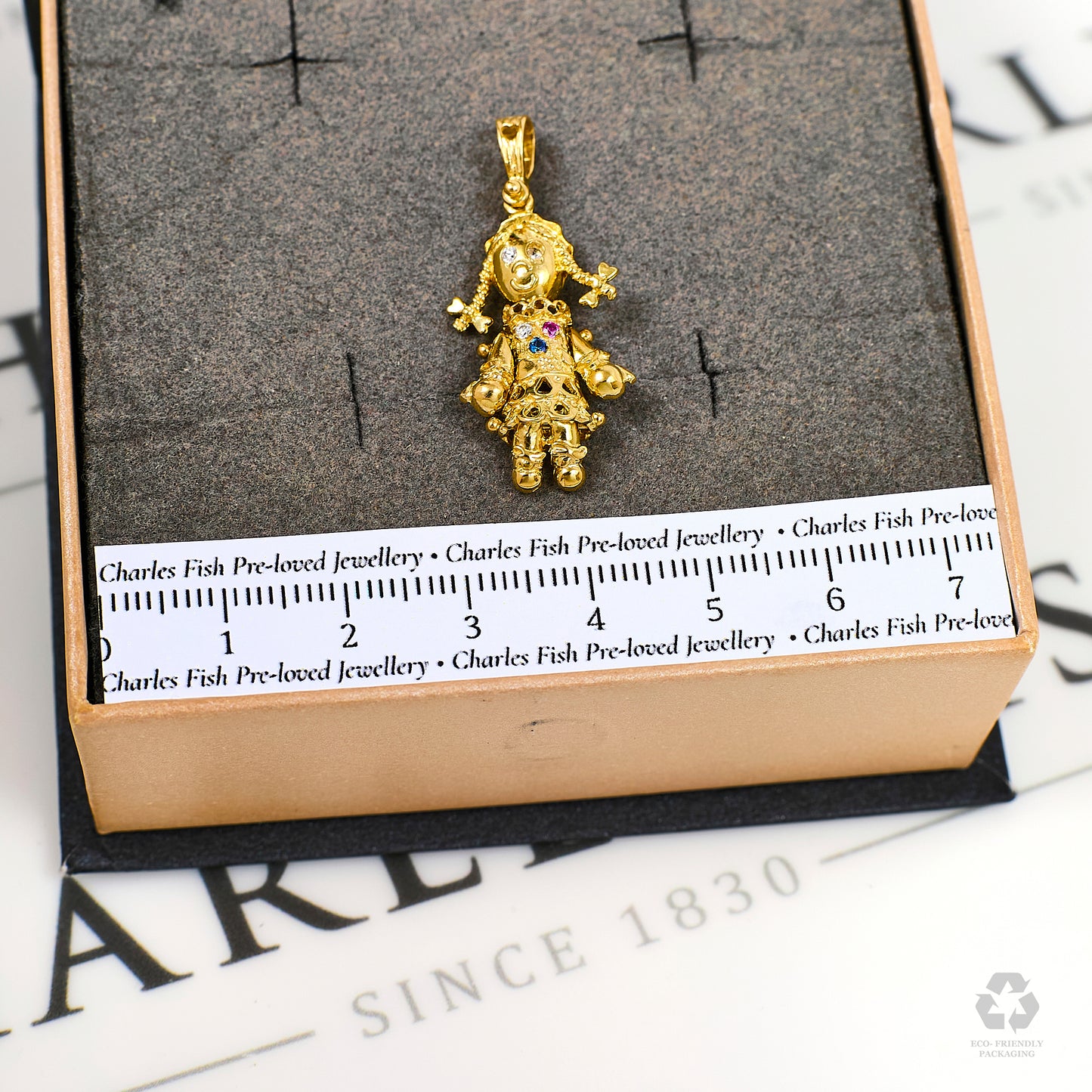Pre-Owned 9ct Gold Multicolor CZ Rag Doll Pendant