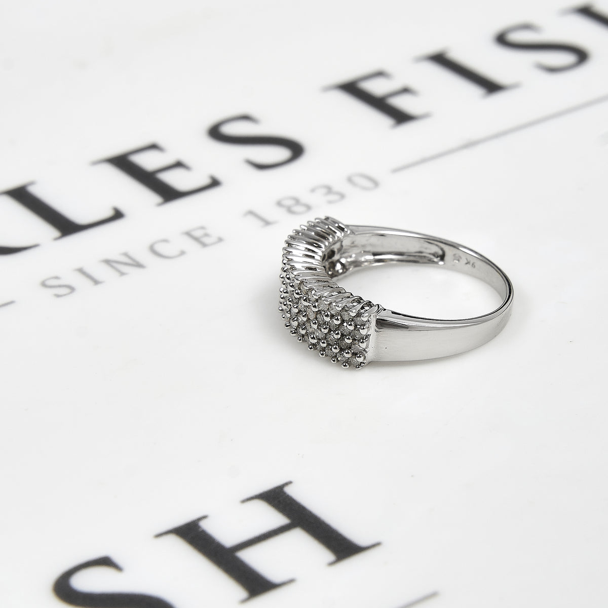 Pre-Owned 9ct White Gold 4 Row Diamond Ring Size Q.5