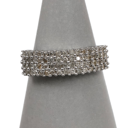Pre-Owned 9ct White Gold 4 Row Diamond Ring Size Q.5