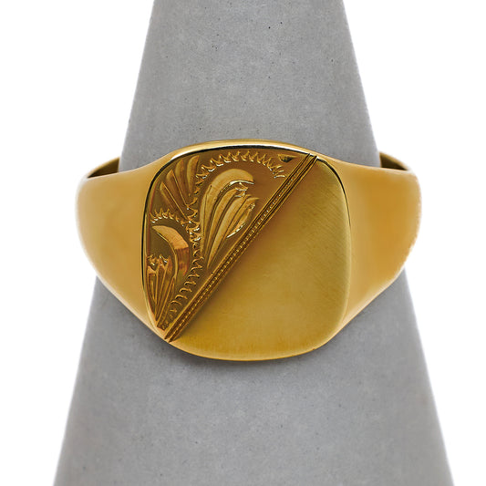 Pre-Owned 9ct Gold Half Pattern Signet Ring Size R