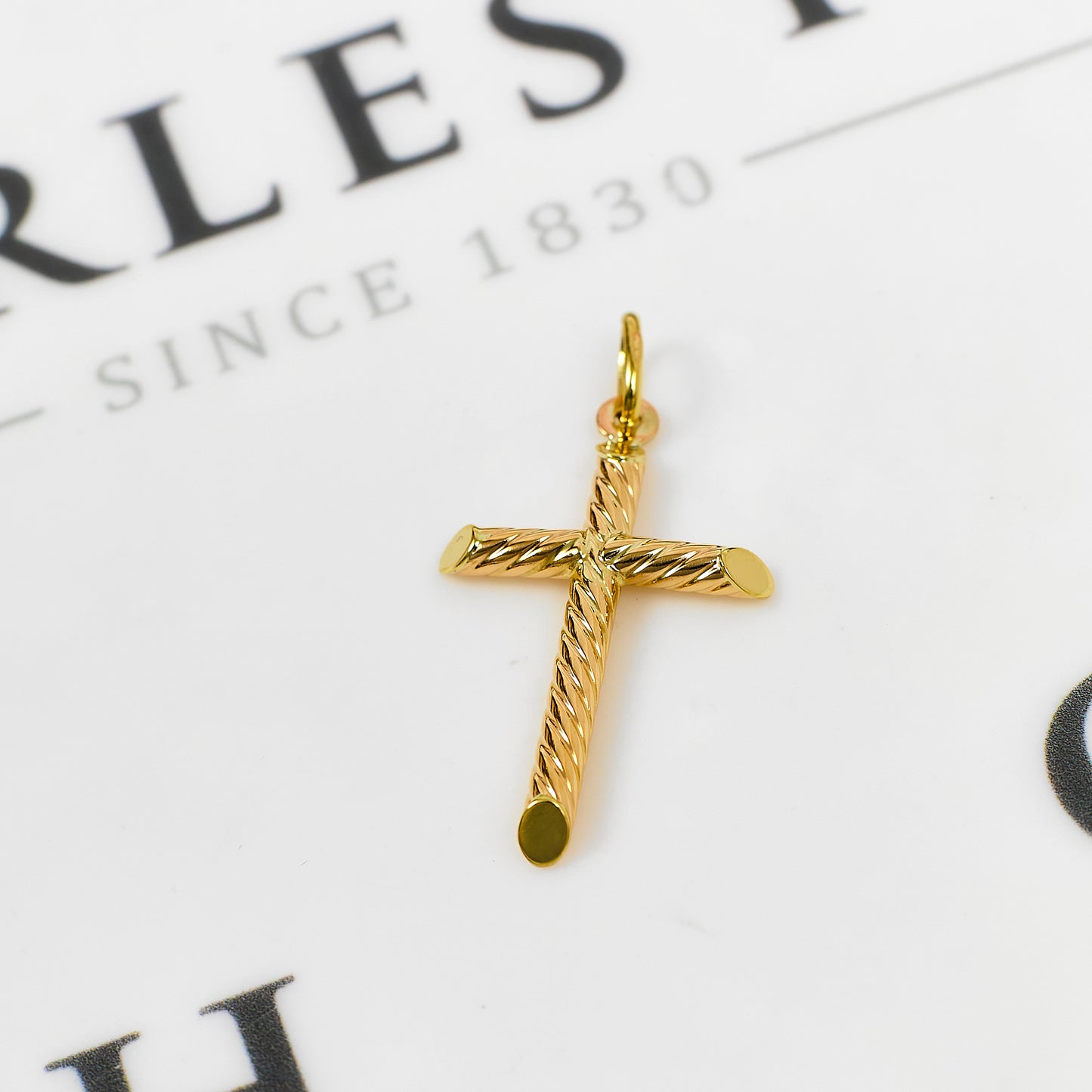 Pre-Owned 9ct Gold Twist Design Cross Pendant
