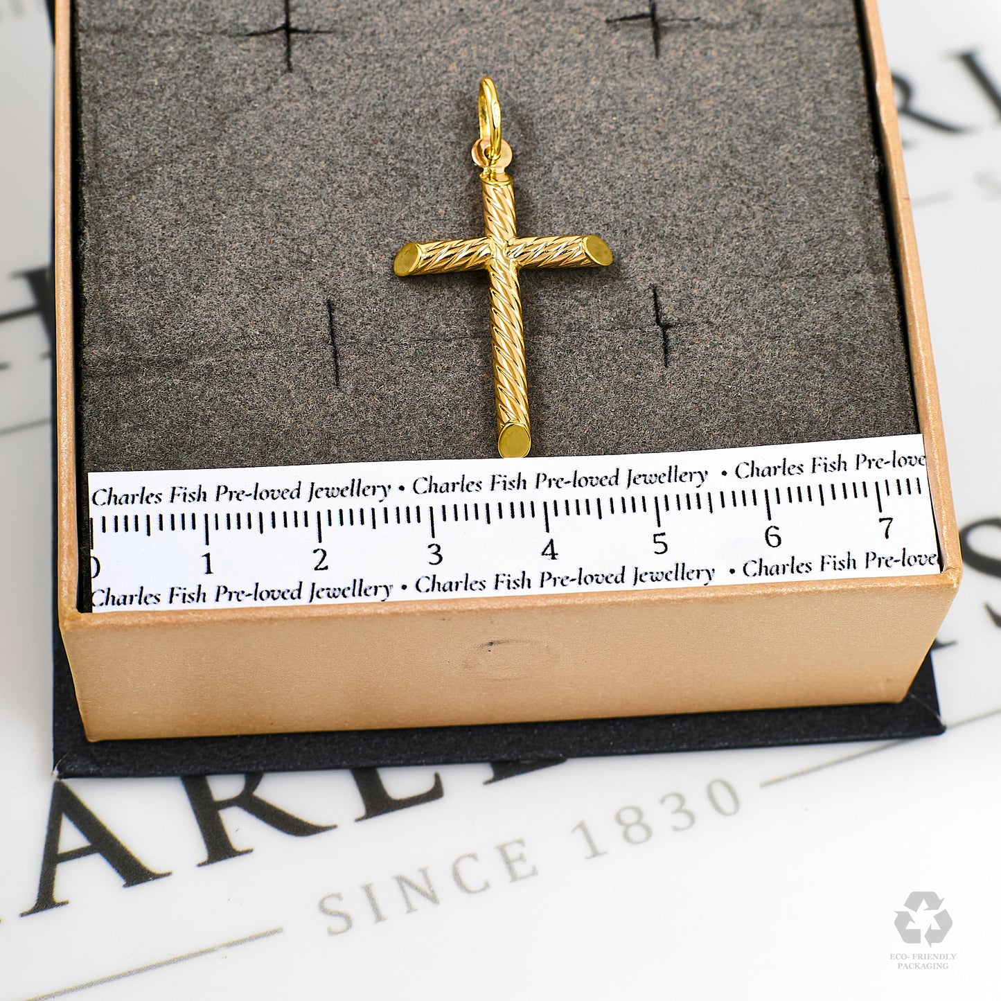 Pre-Owned 9ct Gold Twist Design Cross Pendant