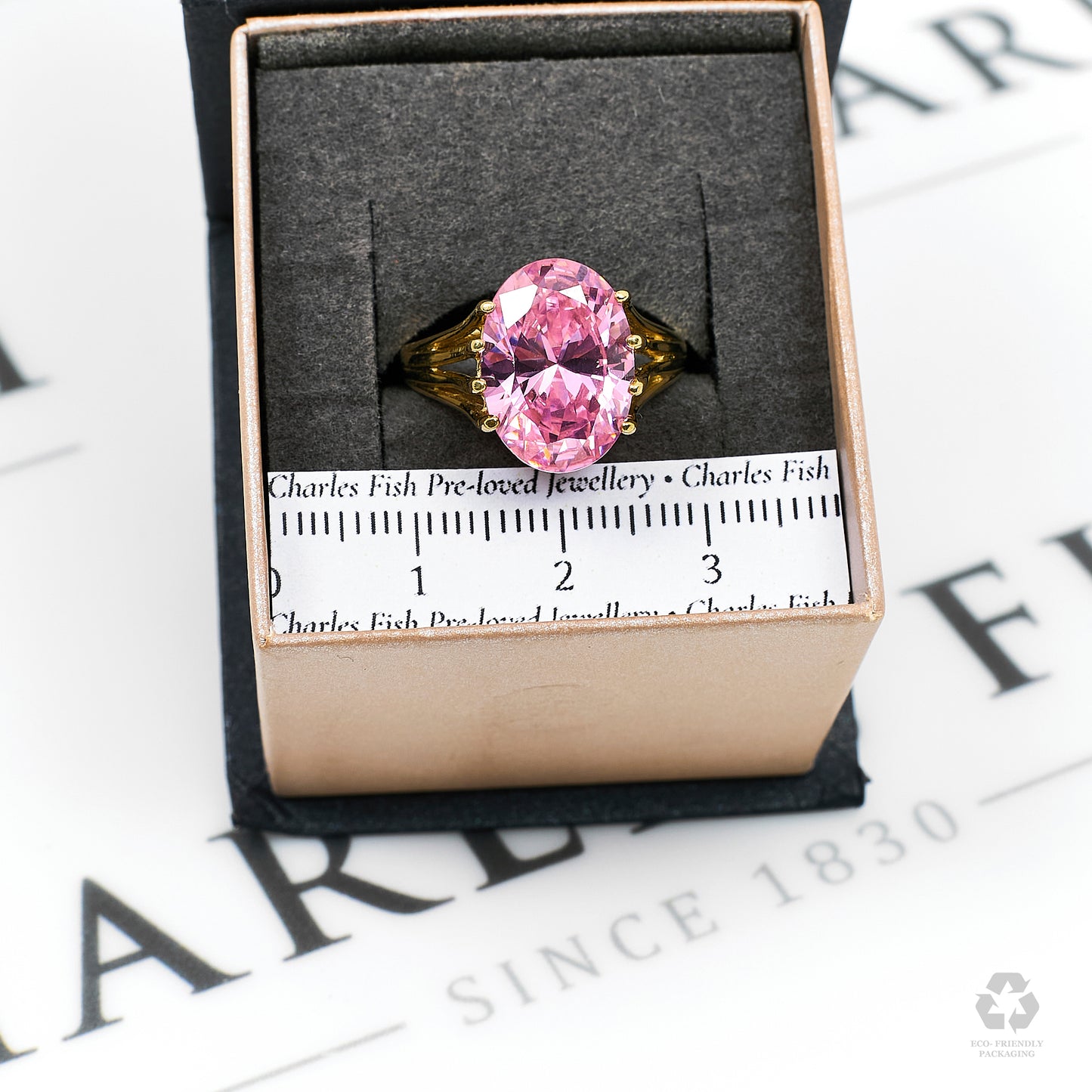 Pre-Owned 9ct Gold Oval Pink CZ Dress Ring Size P