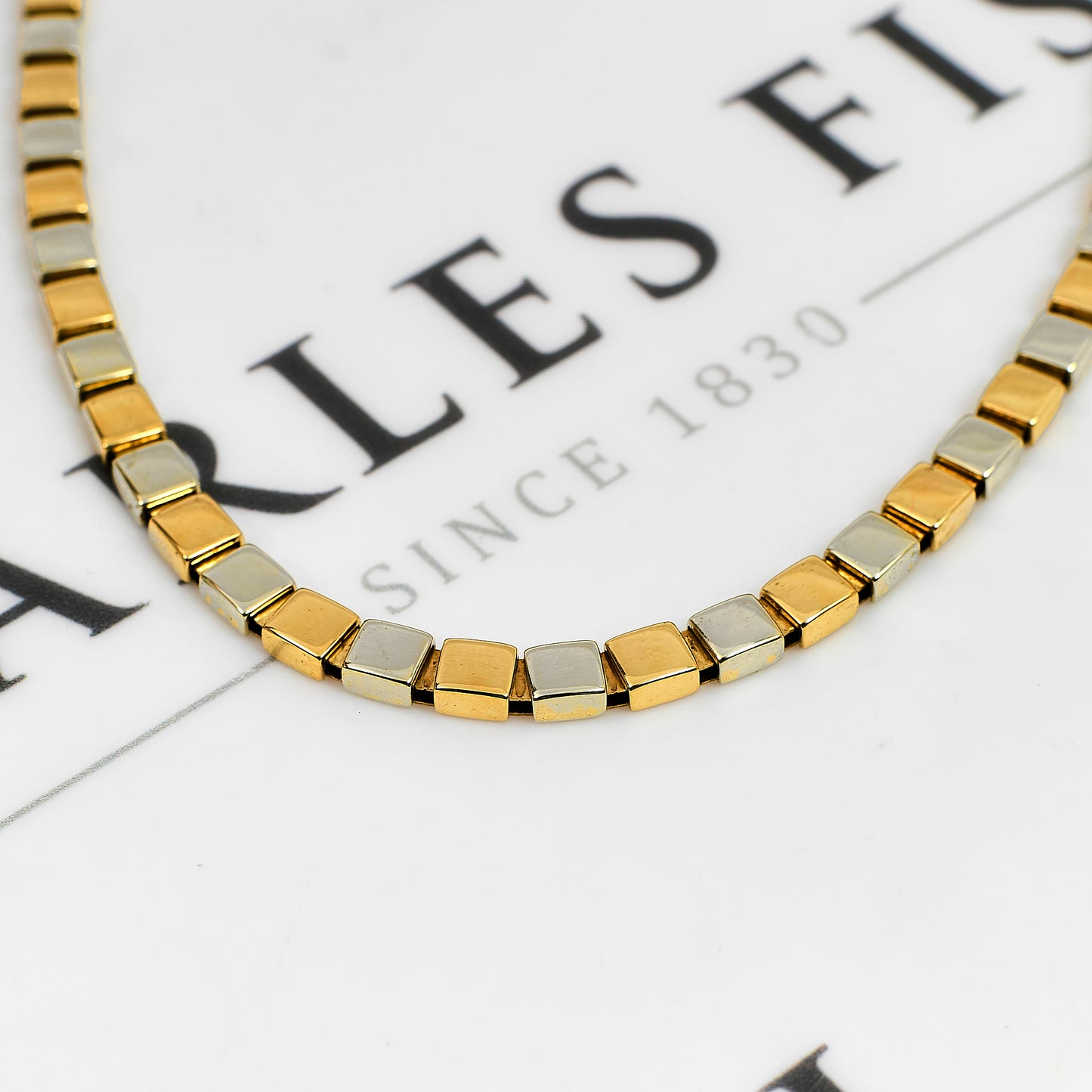 Pre-Owned 9ct Gold 2 Tone Square Link Bracelet 7.5 Inch