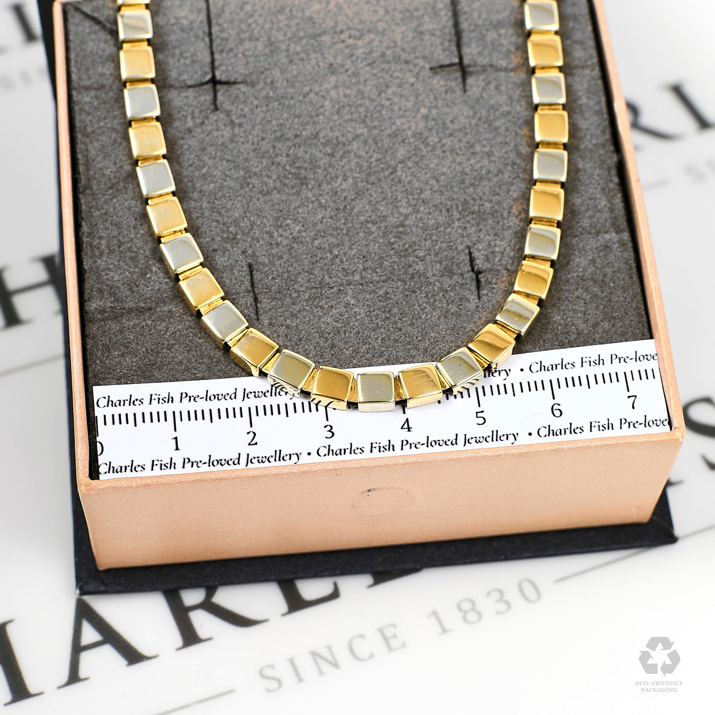 Pre-Owned 9ct Gold 2 Tone Square Link Bracelet 7.5 Inch