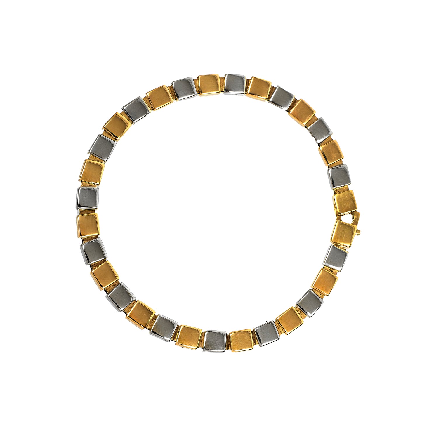 Pre-Owned 9ct Gold 2 Tone Square Link Bracelet 7.5 Inch
