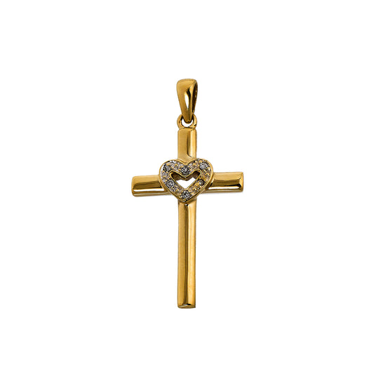 Pre-Owned 9ct Gold Cross & Diamond Heart Centre Pendant
