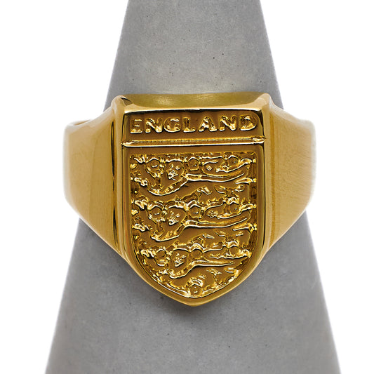 Pre-Owned 9ct Gold 3 Lions England Shield Signet Ring Size O