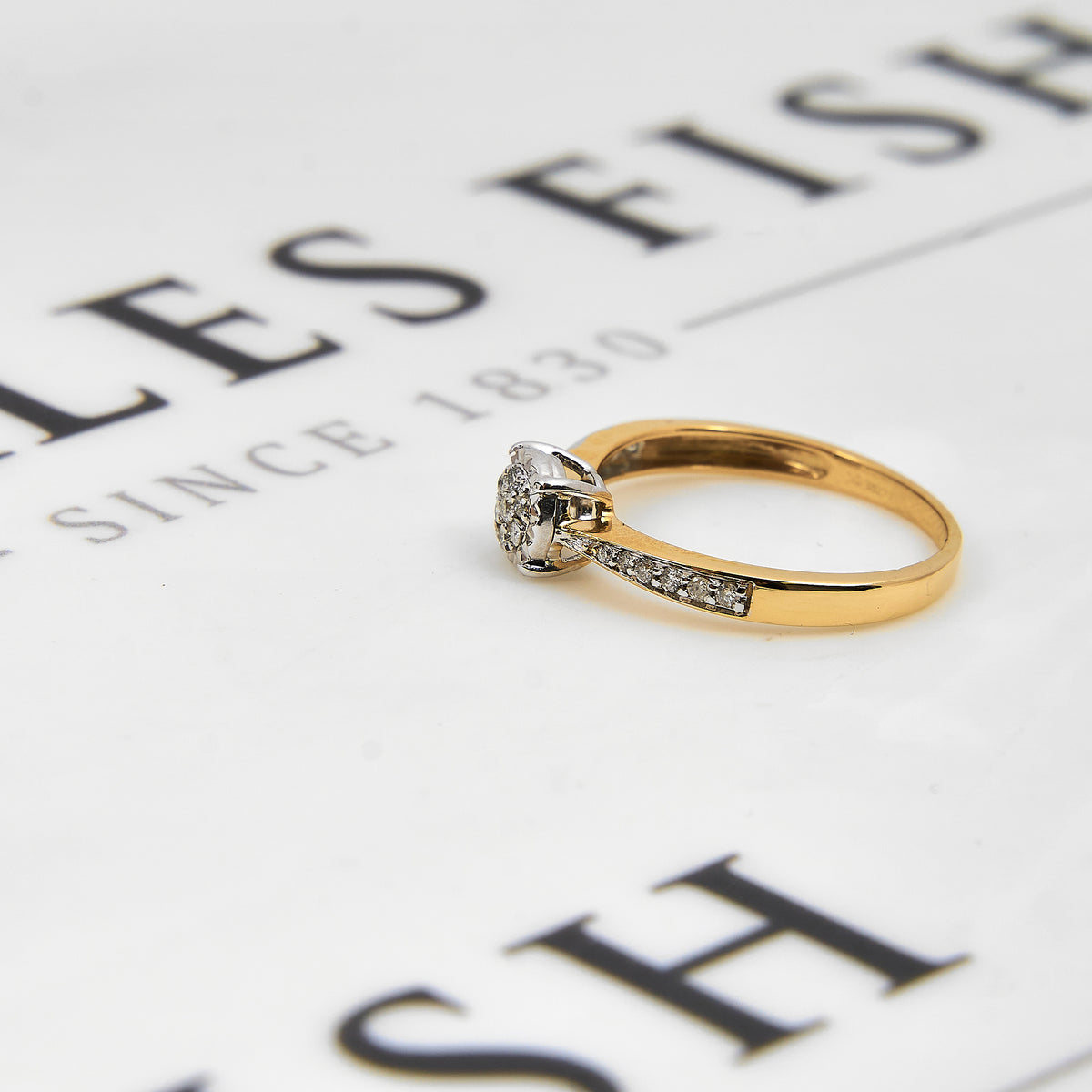 Pre-Owned 9ct Gold Diamond Cluster Ring & Diamond Shoulders