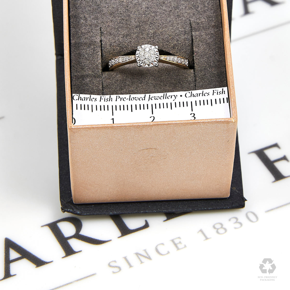 Pre-Owned 9ct Gold Diamond Cluster Ring & Diamond Shoulders