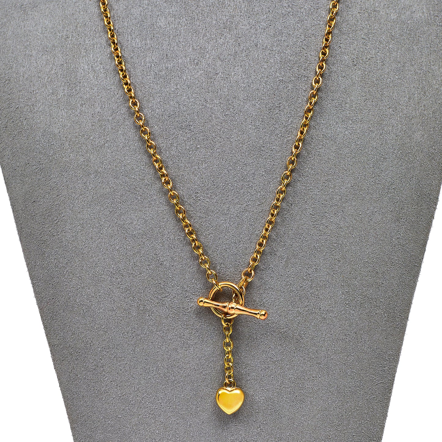 Pre-Owned 9ct Gold Heart Pendant Necklace & TBar 18 Inch