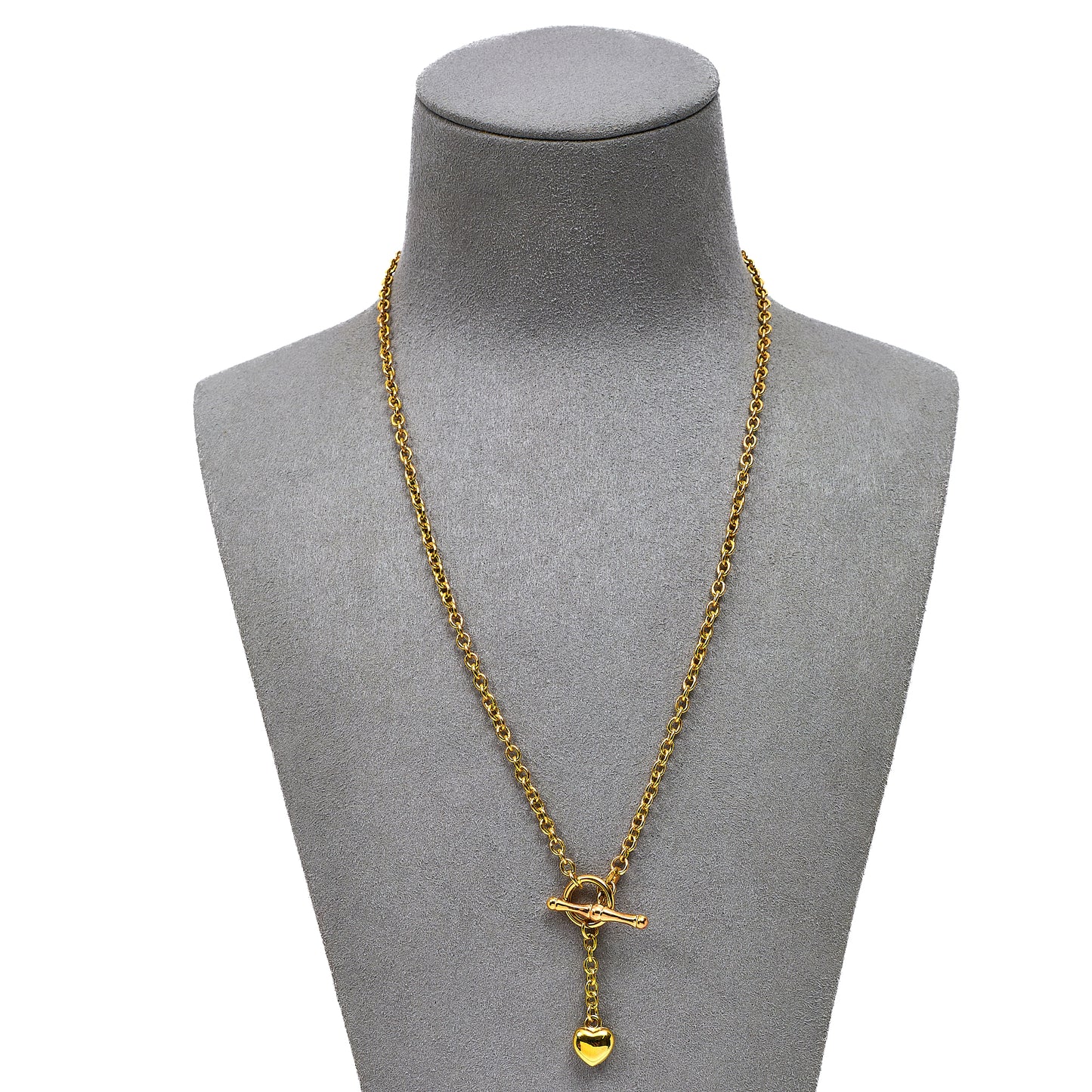 Pre-Owned 9ct Gold Heart Pendant Necklace & TBar 18 Inch