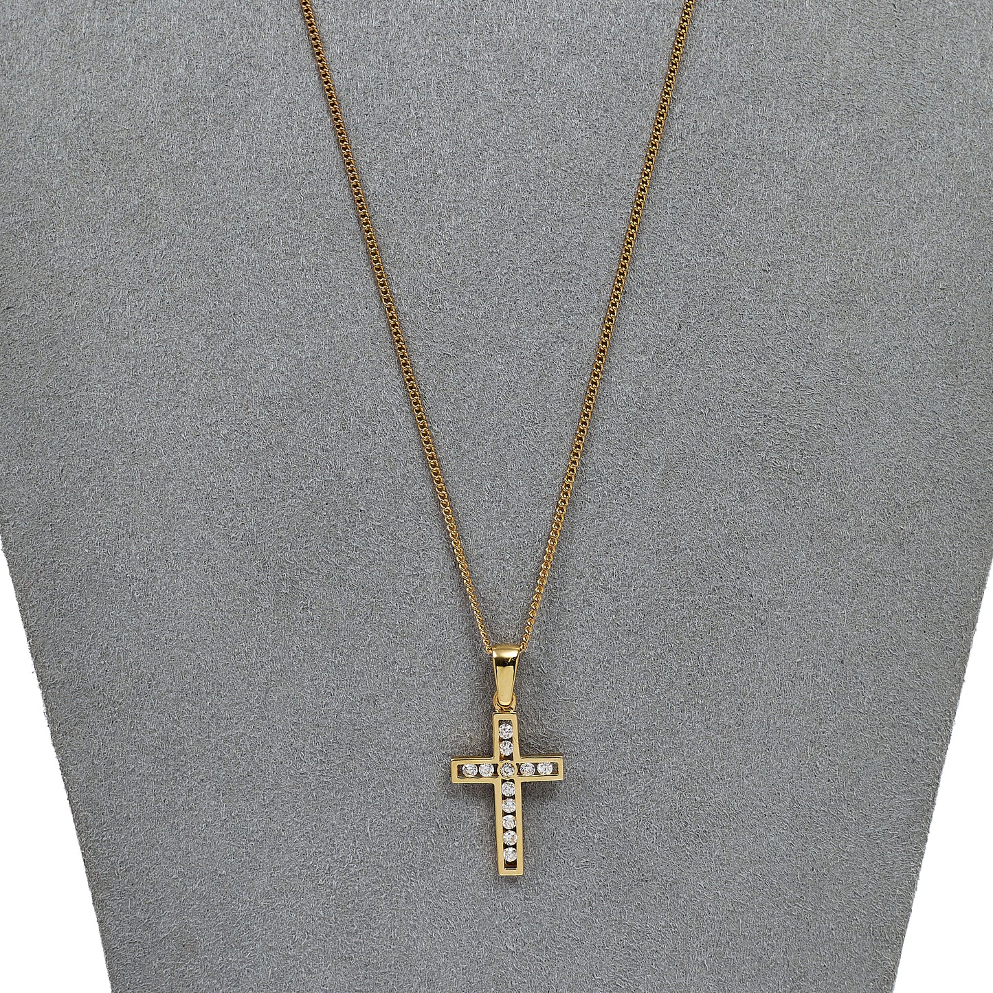 Pre-Owned 9ct Gold CZ Cross Pendant & Chain 18 Inch