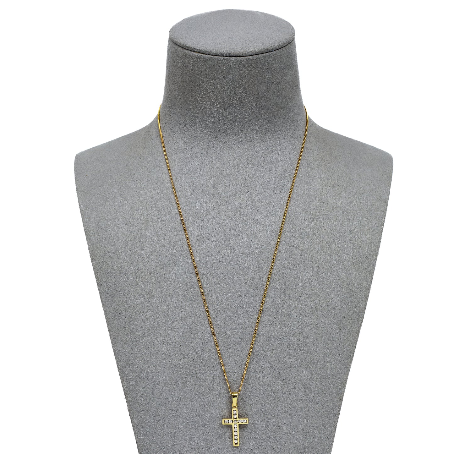 Pre-Owned 9ct Gold CZ Cross Pendant & Chain 18 Inch