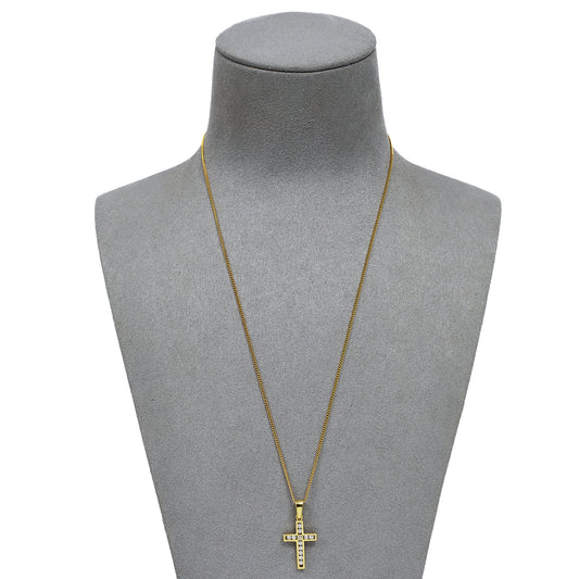 Pre-Owned 9ct Gold CZ Cross Pendant & Chain 18 Inch