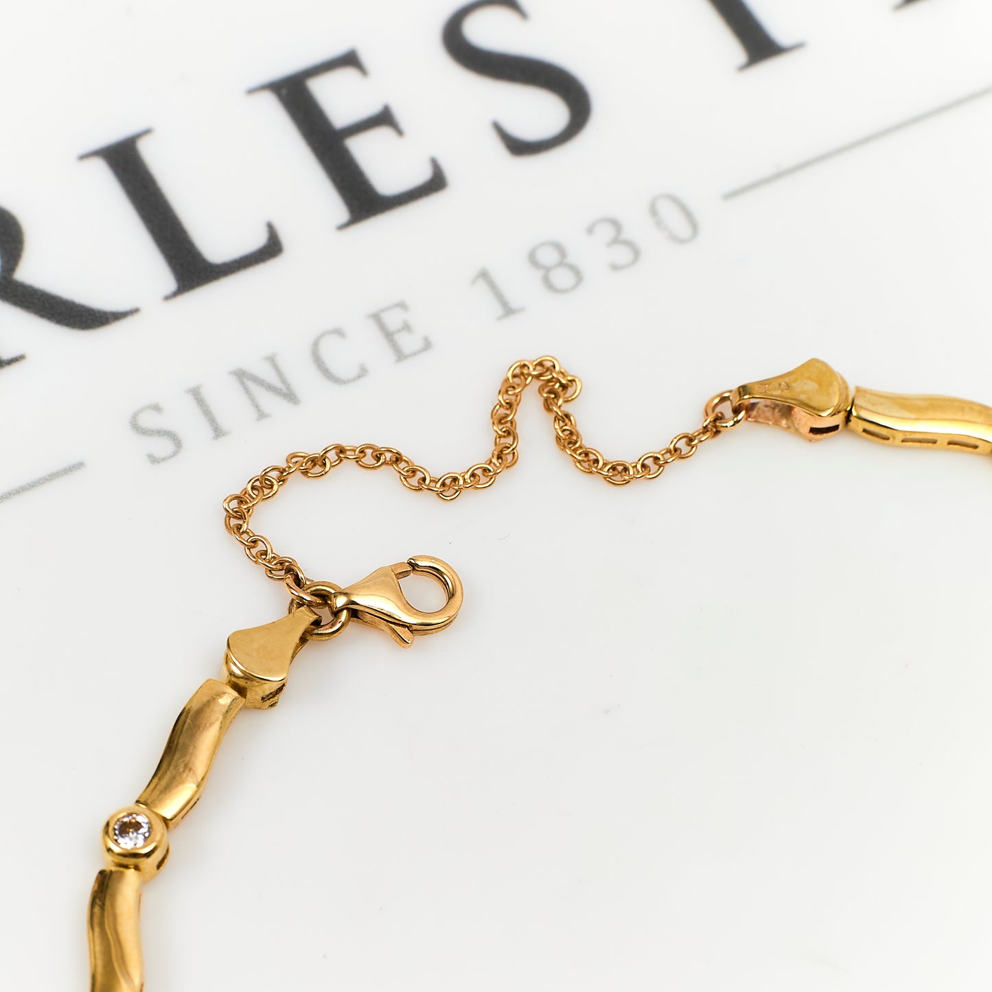 Pre-Owned 9ct Gold CZ Bracelet & Safety Chain 7.5 Inch