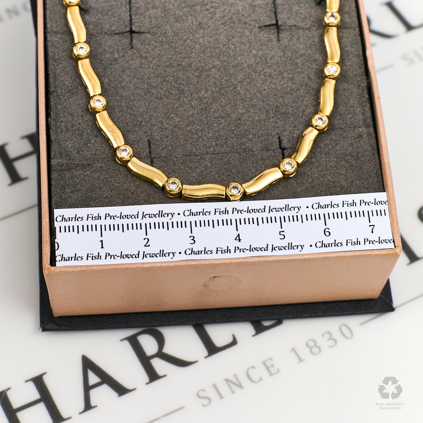 Pre-Owned 9ct Gold CZ Bracelet & Safety Chain 7.5 Inch