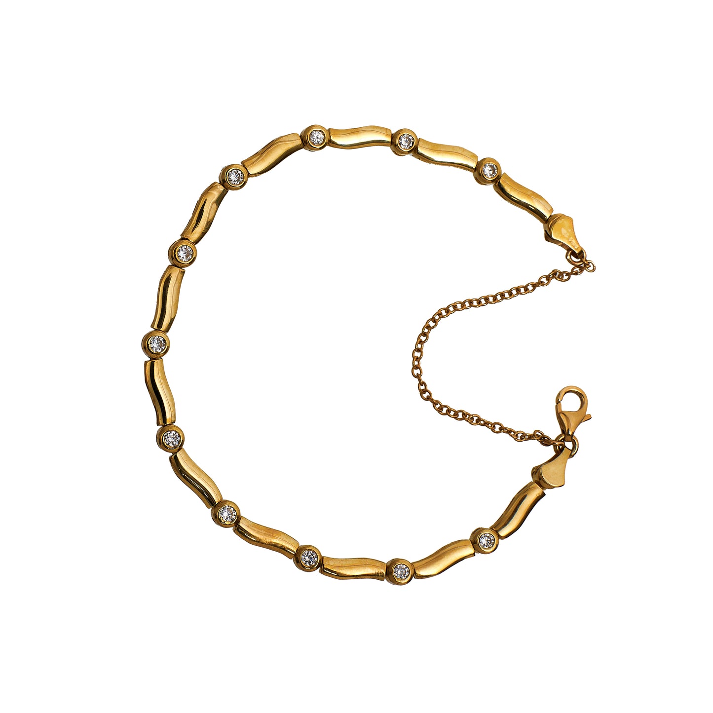 Pre-Owned 9ct Gold CZ Bracelet & Safety Chain 7.5 Inch