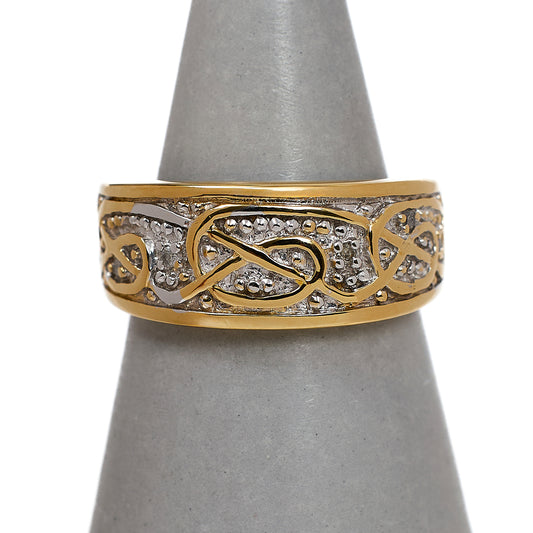 Pre-Owned 9ct Gold 2 Tone Patterned Diamond Band Ring
