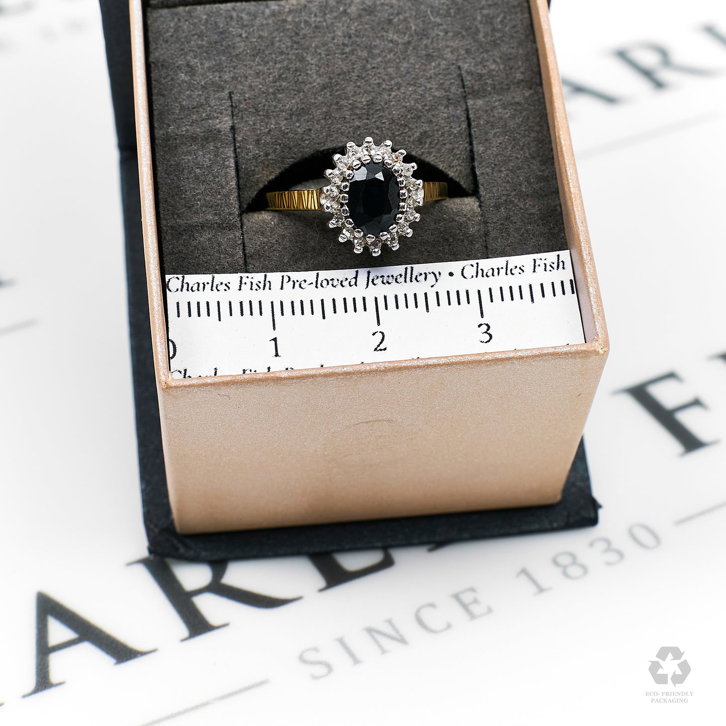 Pre-Owned 9ct Gold Sapphire & Diamond Cluster Ring Size L.5