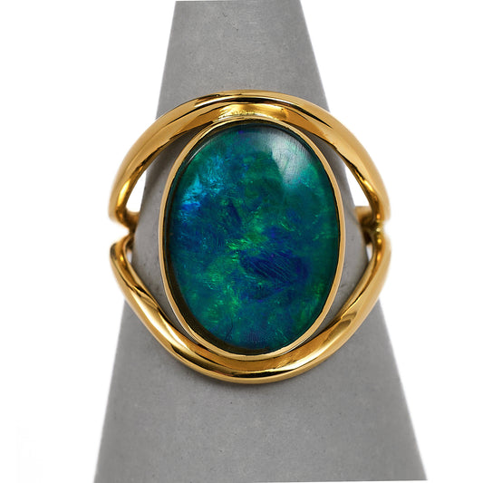 Pre-Owned 18ct Gold Oval Opal Triplet Ring Size O