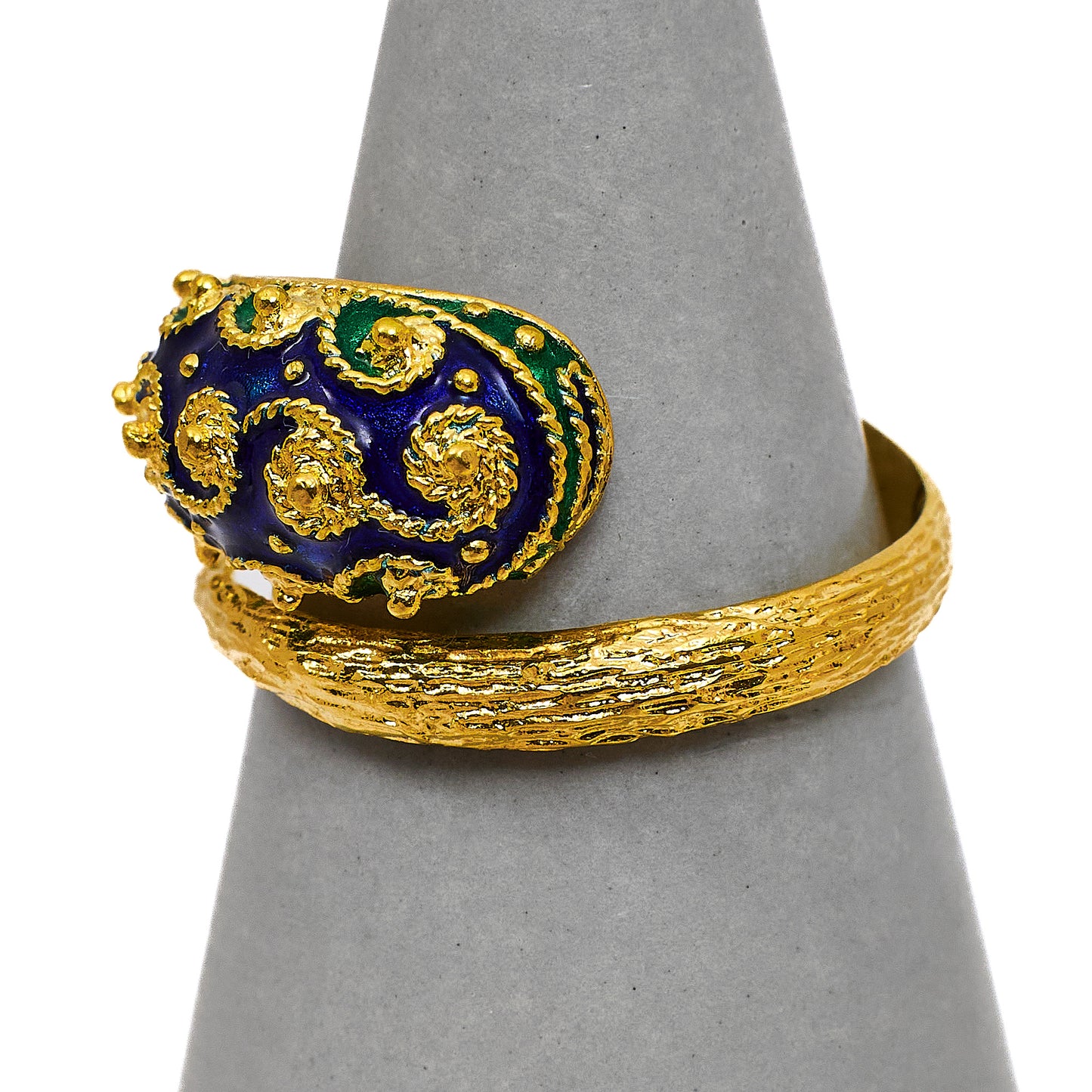 Pre-Owned 18ct Gold Blue & Enamel Wraparound Ring Size M