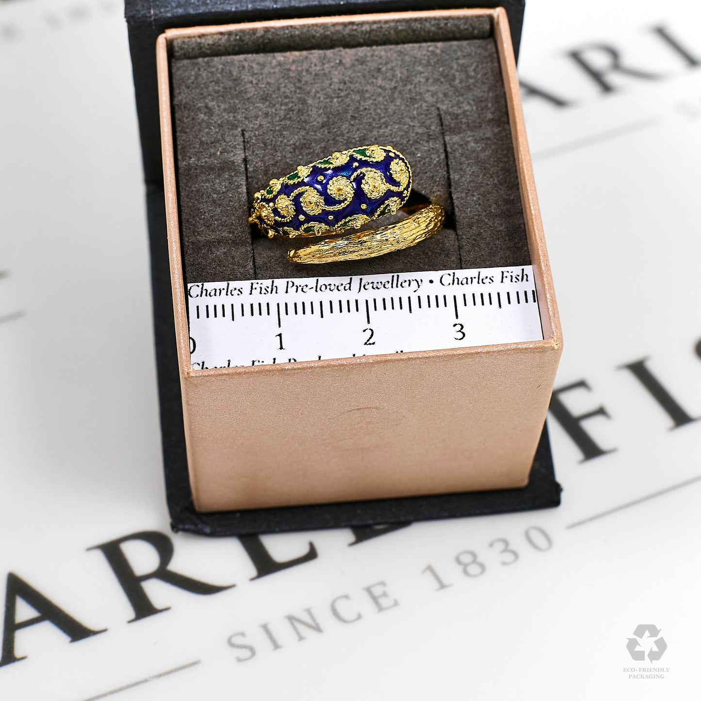 Pre-Owned 18ct Gold Blue & Enamel Wraparound Ring Size M