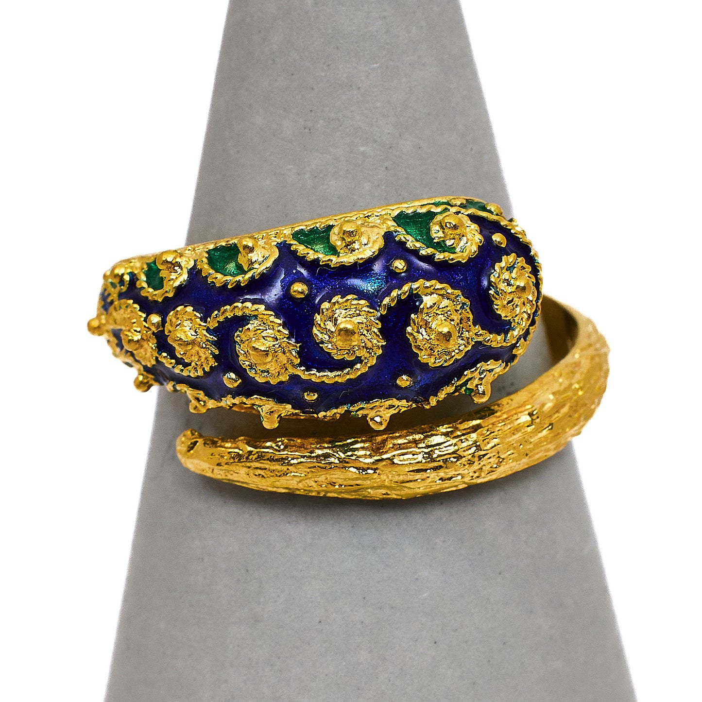 Pre-Owned 18ct Gold Blue & Enamel Wraparound Ring Size M