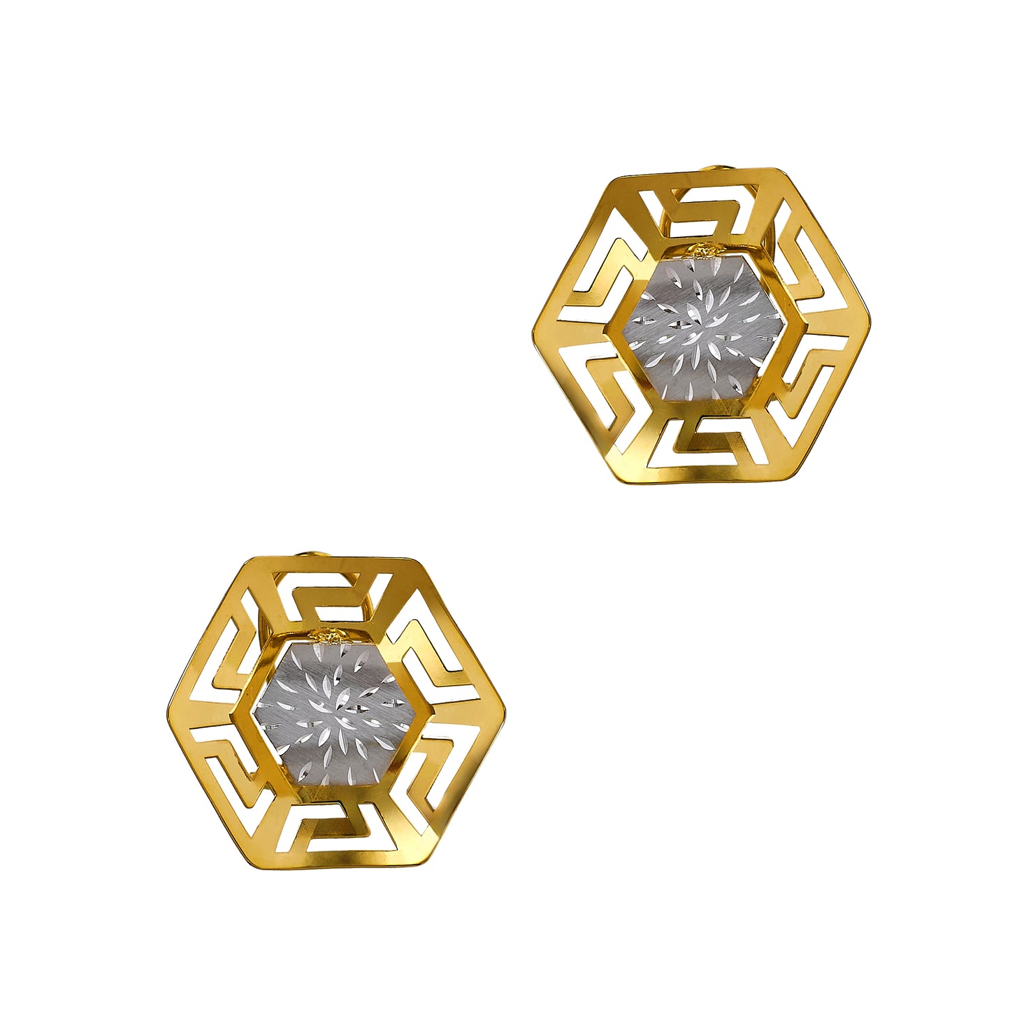 Pre-Owned 18ct Gold 2 Tone Octagon Greek Key Earrings